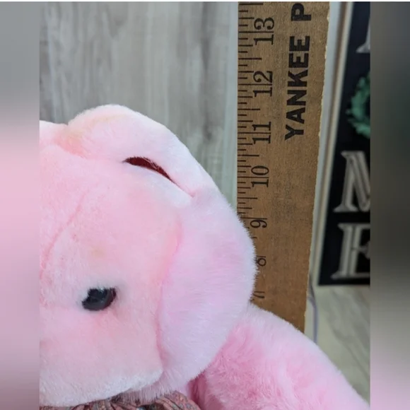 Vintage 80s Pink EASTER Bunny Stuffed Animal Plush Quilted Ears, Feet & Bow 25" - Picture 12 of 12